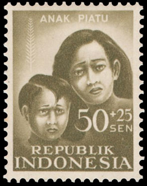 Indonesian Postage Stamp I-35 Indonesian Orphans Welfare Fund 50+25 sen 1958
