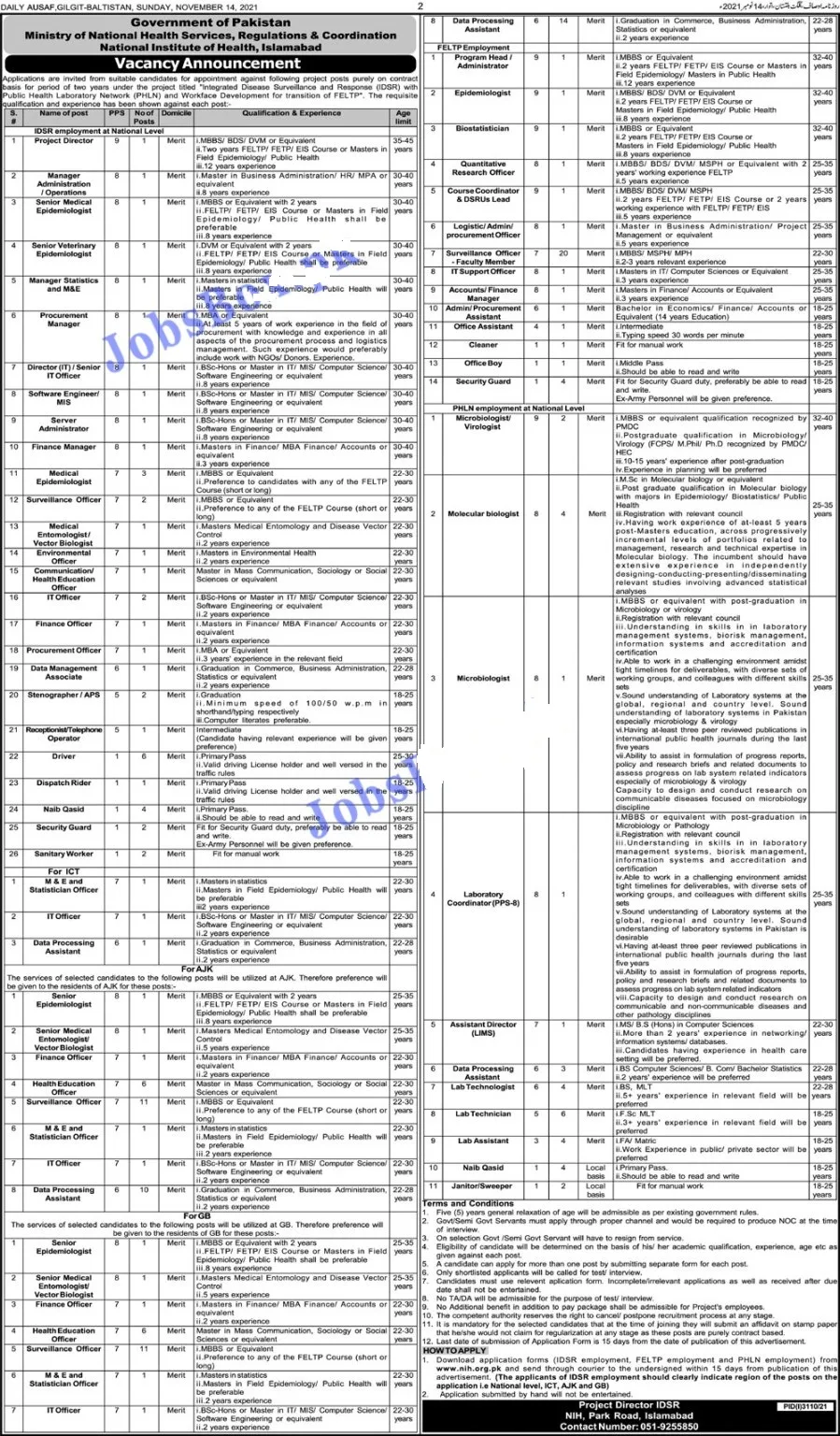 Ministry Of National Health Services Govt Jobs 2021