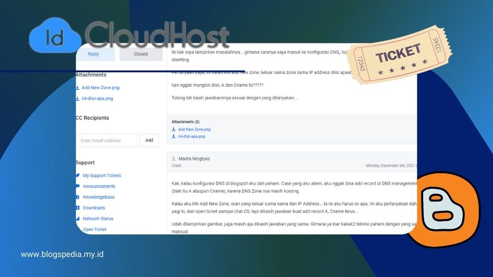 open technical ticket di idcloudhost