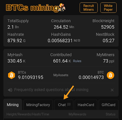 Tombol Chat Aplikasi BTCs Mining