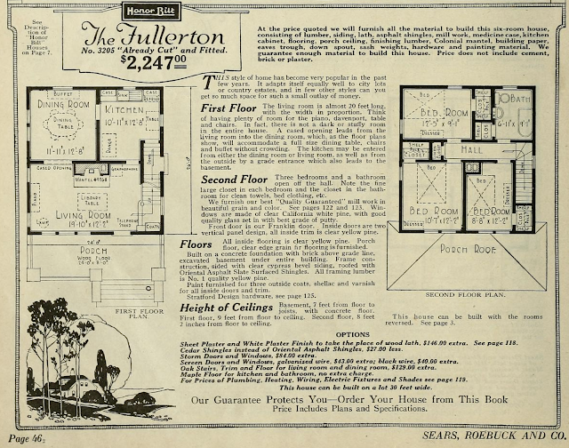 black and white image of floor plan of Sears Fullerton 1923 Sears Modern Homes catalog