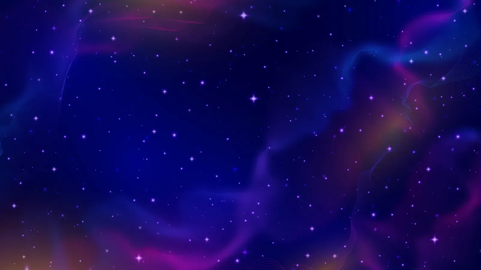 DARK SKY PC WALLPAPER 4K. Cosmic backdrop with twinkling stars and nebulous swirls on a deep blue-purple canvas.