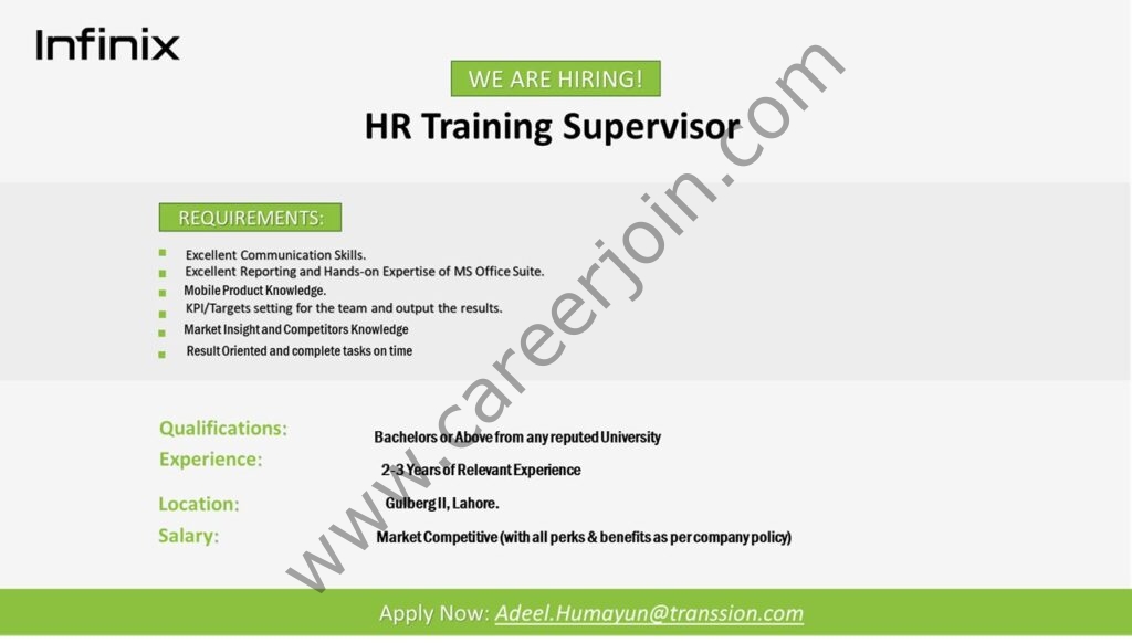 Infinix Mobile Pakistan Jobs HR Training Supervisor