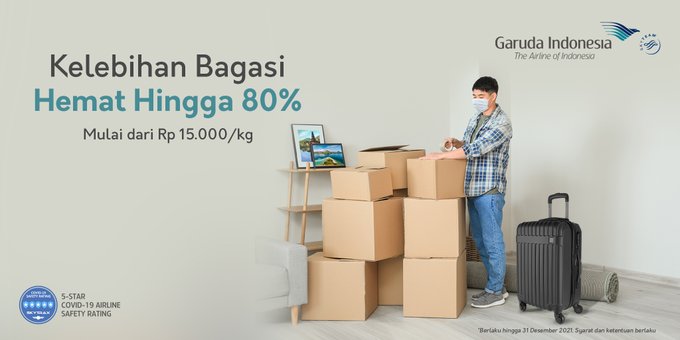 Promo Garuda Indonesia Diskon 80% Bagasi Mulai 15000 Per KG (s.d 31 Des 2021)