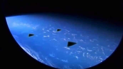 3 triangular shape UFOs streaking past the ISS on camera.