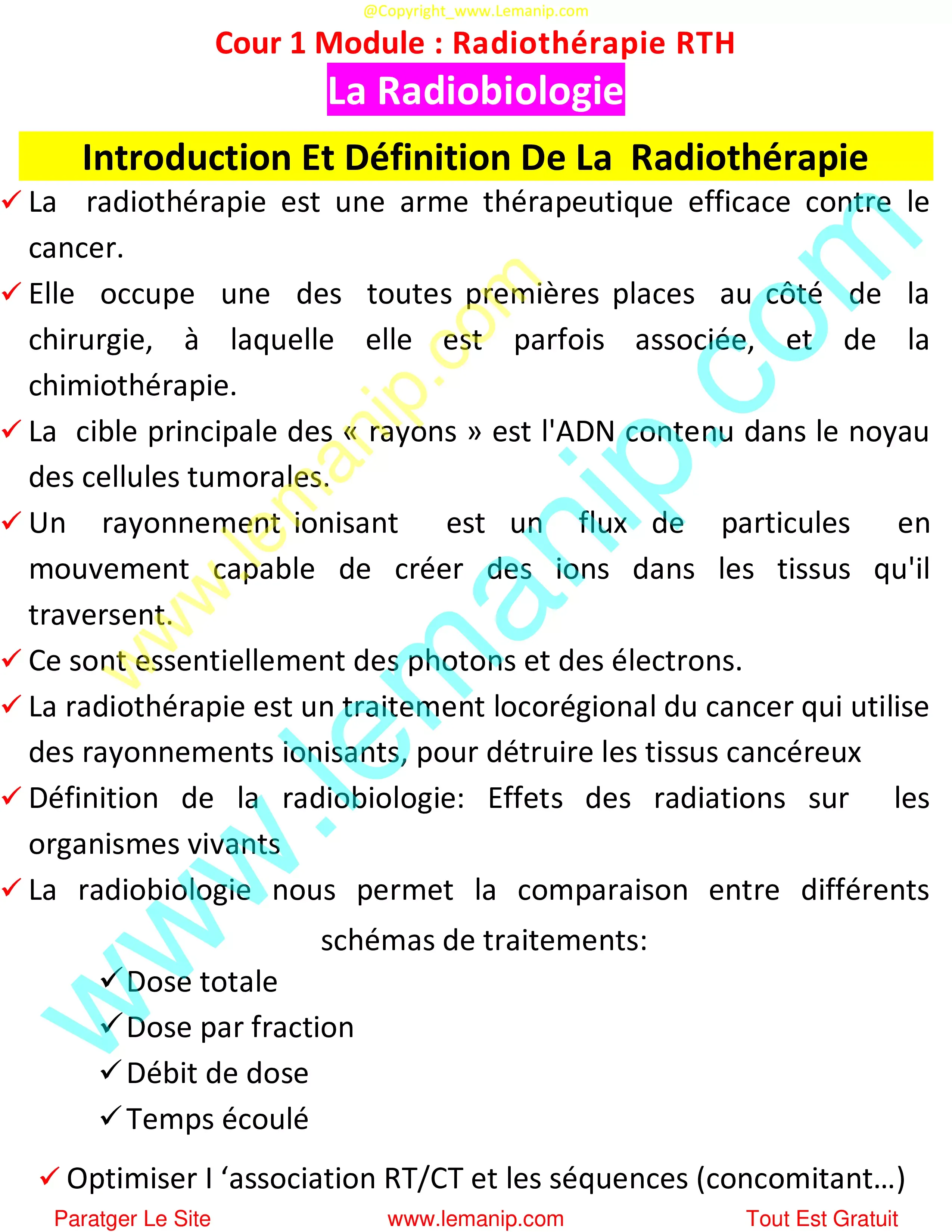 Introduction Et Définition De La  Radiothérapie