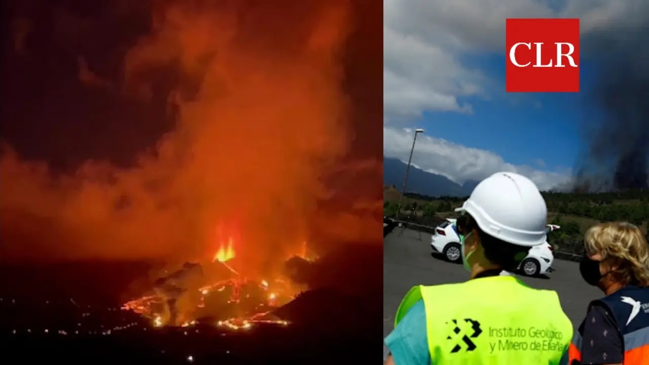 Lava spews from volcano on Spain's La Palma island.