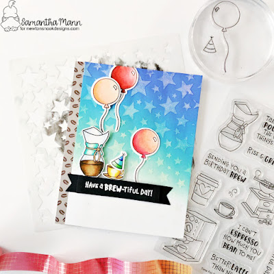 Have a Brew-tiful Day Card by Samantha Mann for Newton's Nook Designs, Coffee, Birthday, Distress Oxides, Ink Blending, Stencil. Birthday Card, Cards, Card Making, Clear Stamps #newtonsnookdesigns #birthdaycard #cards #cardmaking #coffeea