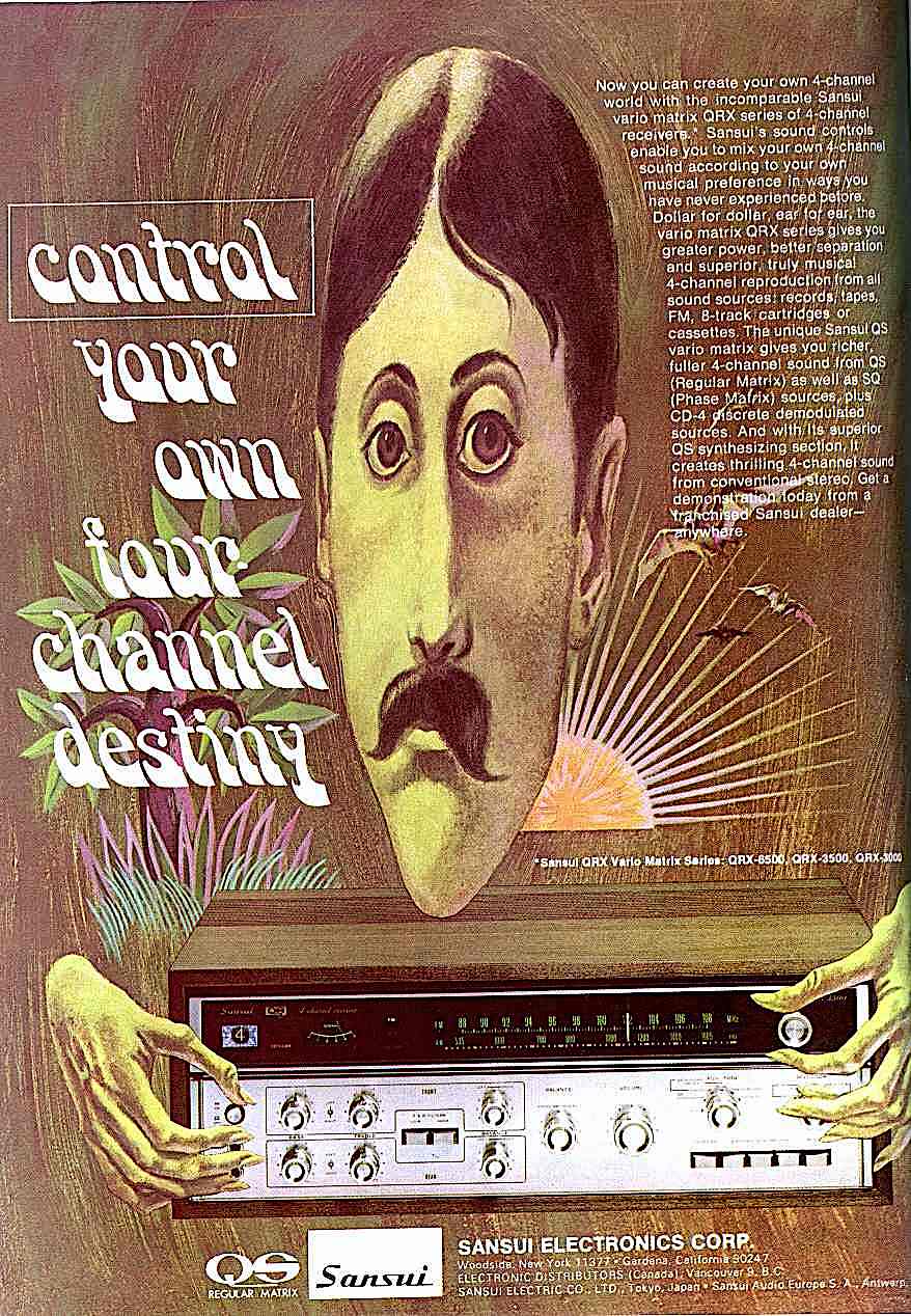 a 1970s Sansui stereo ad illustration