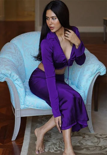 Sonam bajwa hot purple outfit photoshoot