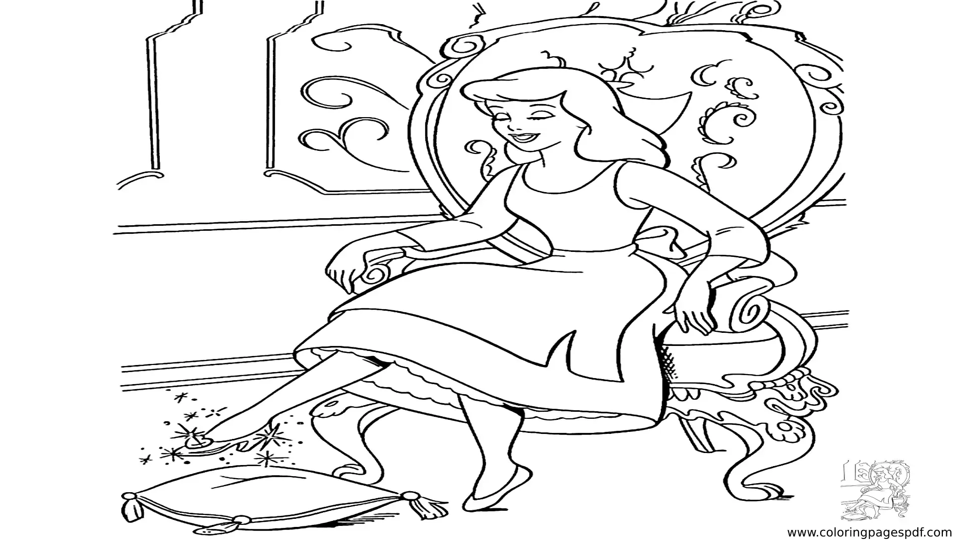 Coloring Pages Of Cinderella Wearing Her Glass Slipper