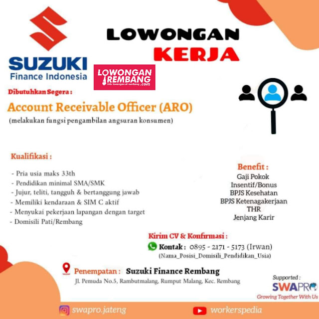 Lowongan Kerja Account Receivable Officer (Collector) PT Suzuki Finance Indonesia Rembang