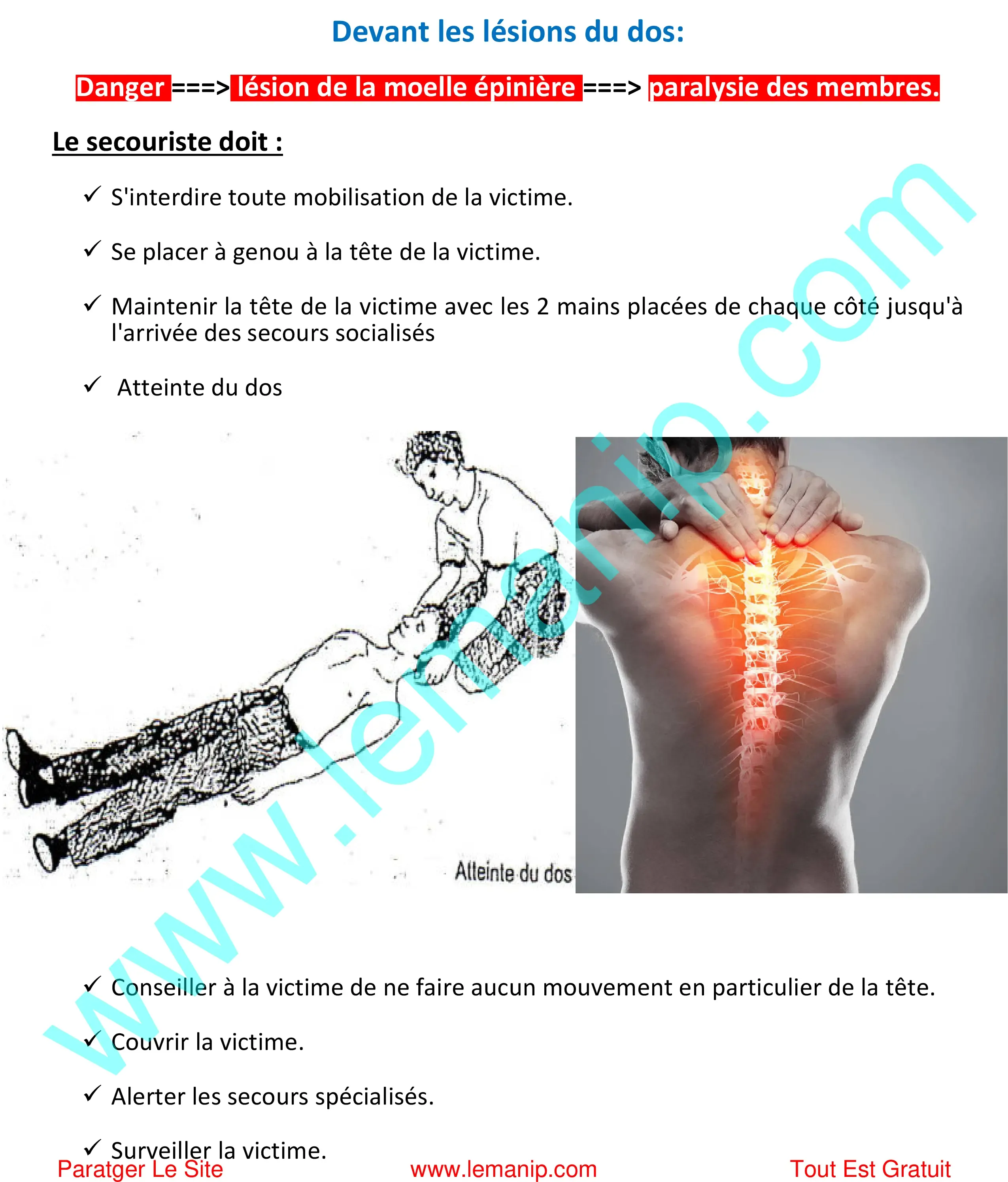 Devant les lésions du dos