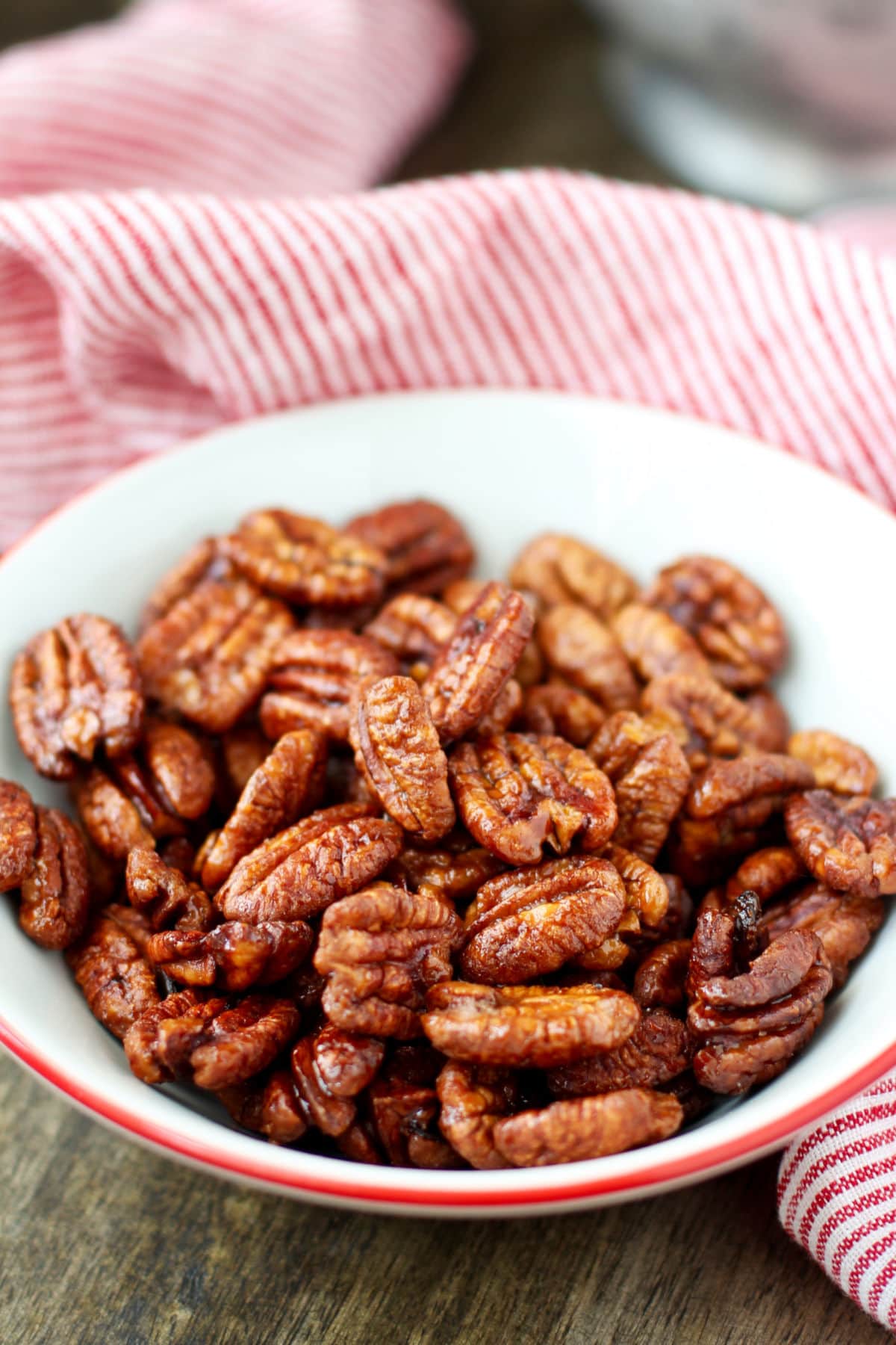 Candied pecans in a bowl.