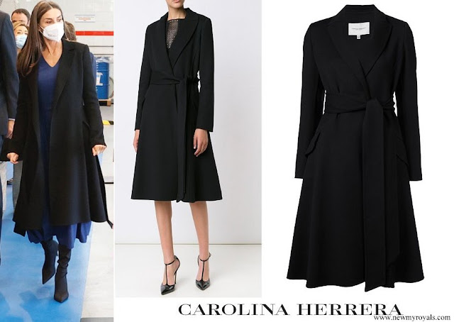 Queen Letizia wore Carolina Herrera Black A-Line Belted Coat