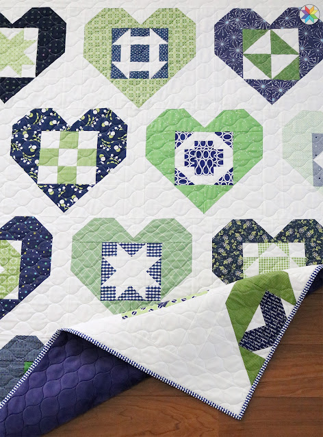 Blue and green scrappy Wholehearted quilt