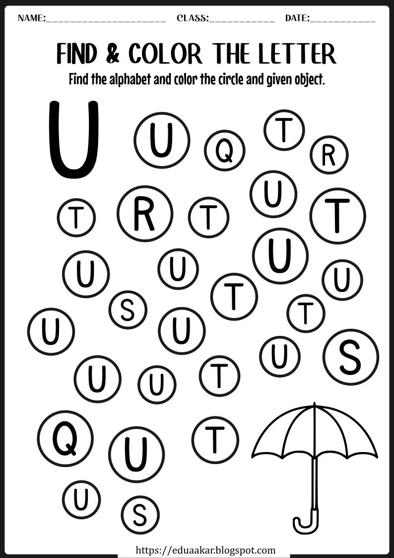 Identify Alphabet U Worksheet