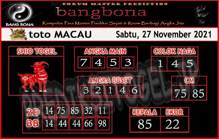 Prediksi Bangbona Toto Macau Sabtu 27 November 2021