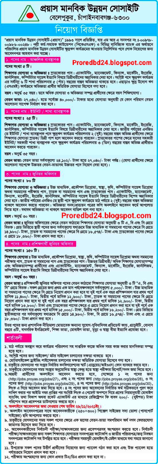 প্রয়াস মানবিক উন্নয়ন সোসাইটি এনজিও নিয়োগ বিজ্ঞপ্তি ২০২১ |  Proyas Manobik Unnayan Society Ngo Job Circular 2021