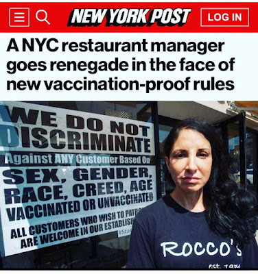 Hey NYC We Do Not Discriminate - Roccos Restaurant Sign