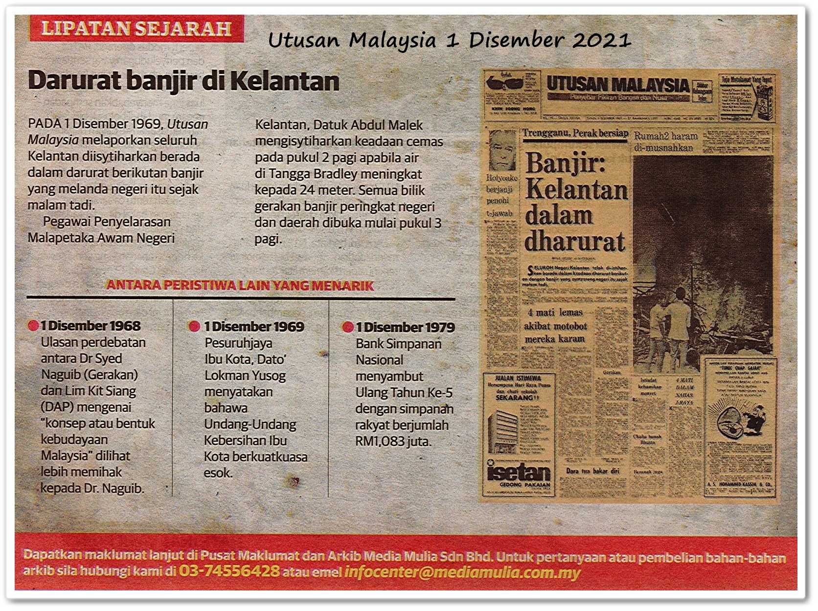 Lipatan sejarah 1 Disember - Keratan akhbar Utusan Malaysia 1 Disember 2021