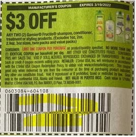 USE $3.00/2 Garnier Coupon from "SAVE" insert week of 2/27/22.