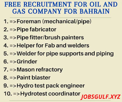 Free recruitment for Oil and Gas company for Bahrain