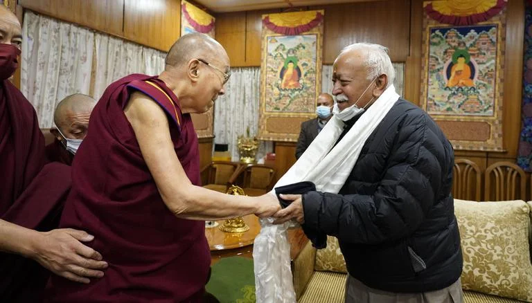 RSS chief Mohan Bhagwat meets Dalai Lama in Himachal Pradesh's Dharamshala