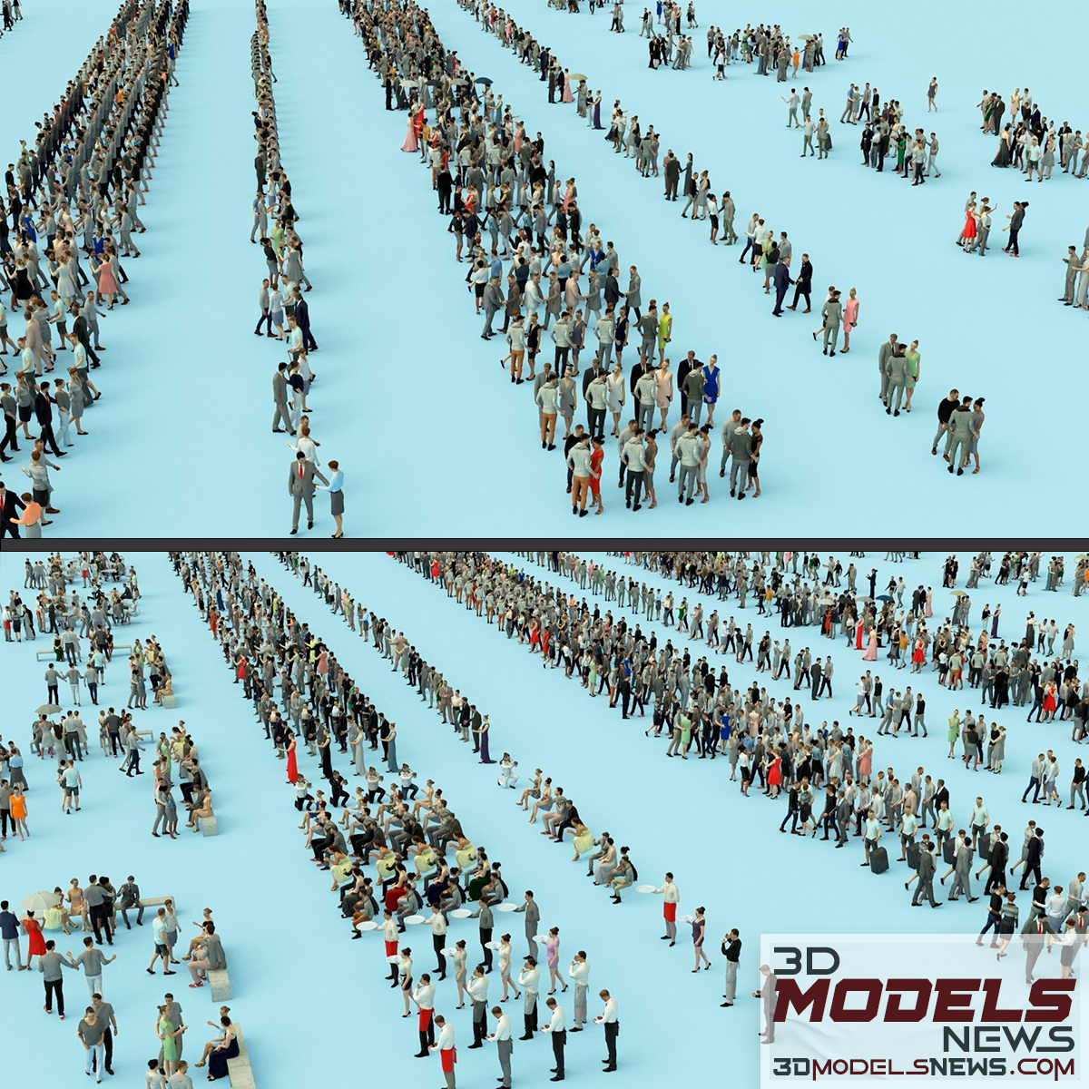 3D People Crowds Model Ultimate Speed Solution Low-poly 3