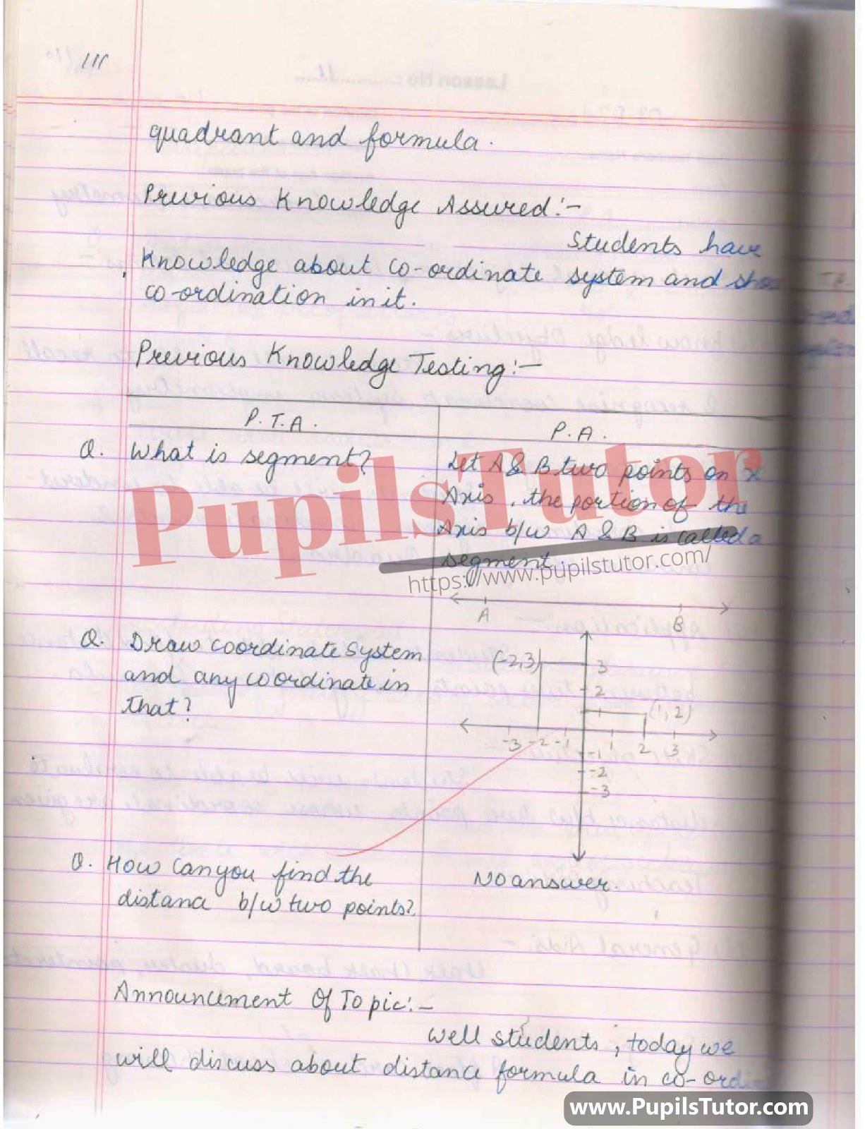 School Teaching Skill Coordinate System In Geometry Lesson Plan For B.Ed And D.el.ed In English Medium Free Download PDF And PPT (Power Point Presentation And Slides) – (Page And Image Number 2) – PupilsTutor