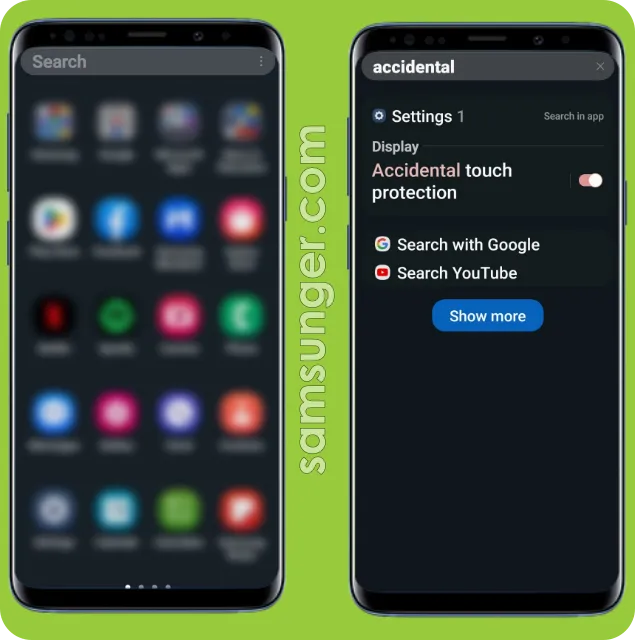 Turning On/Off Accidental Touch Protection using Search Box on Apps Screen Picture