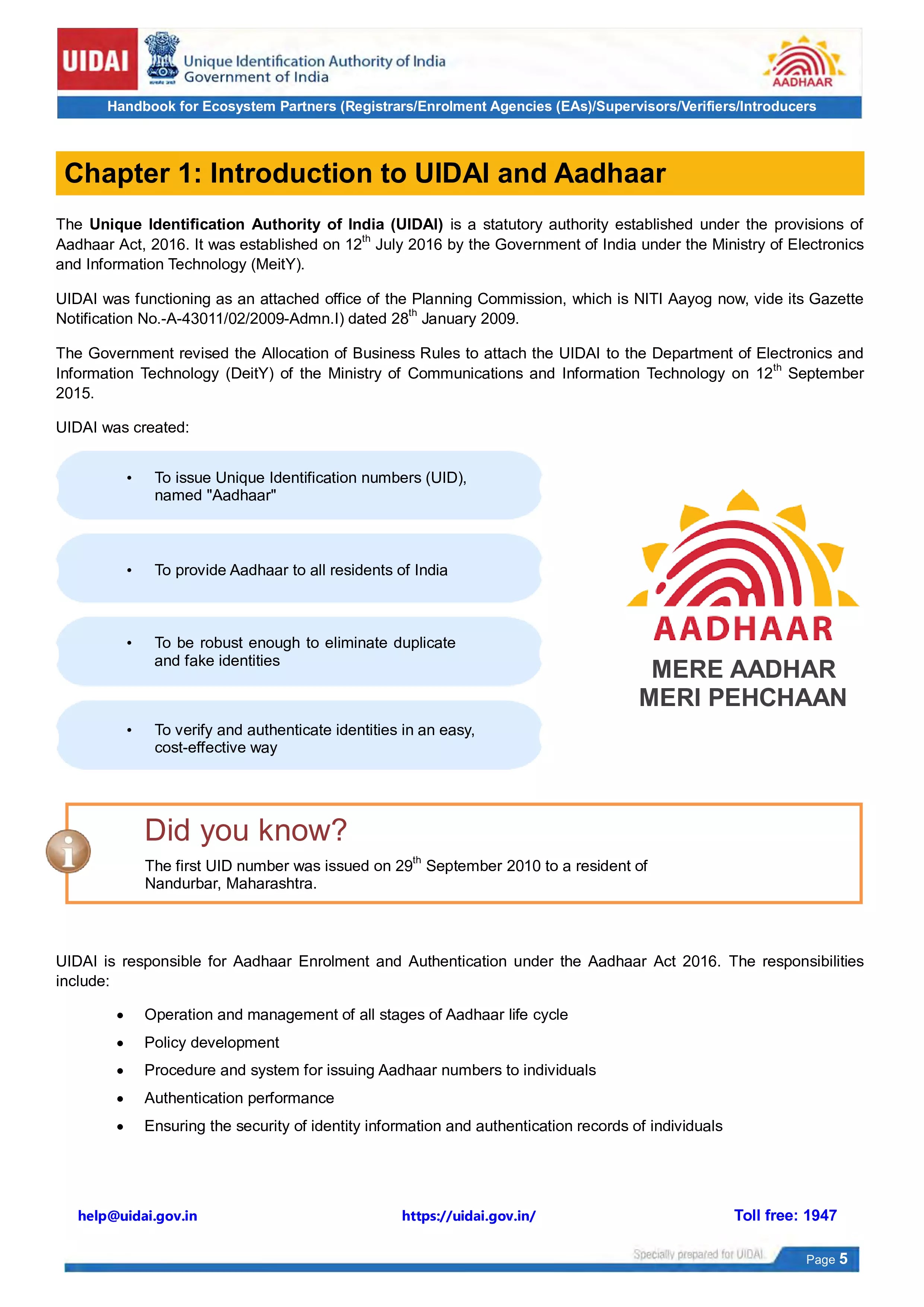 Aadhar Handbook English Download in PDF | UIDAI Handbook Download in PDF