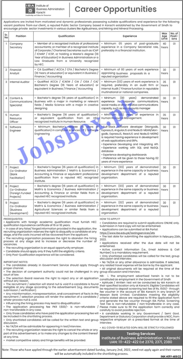 Government jobs in Institute of Business Administration 2022