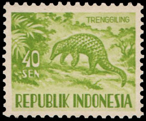 Indonesian Postage Stamp I-27 Domestic Animals, Sunda Pangolin, Manis javanica 40 sen 1956