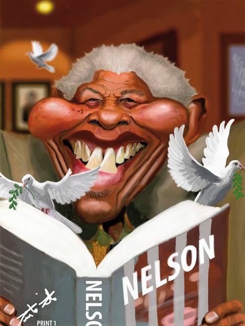 Nelson Mandela .. Caricature by Paulo José Barbosa Pinto - Portugal