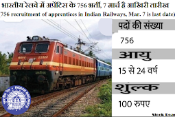 भारतीय रेलवे में अप्रेंटिस के 756 भर्ती, 7 मार्च है आखिरी तारीख (756 recruitment of apprentices in Indian Railways, March 7 is the last date)