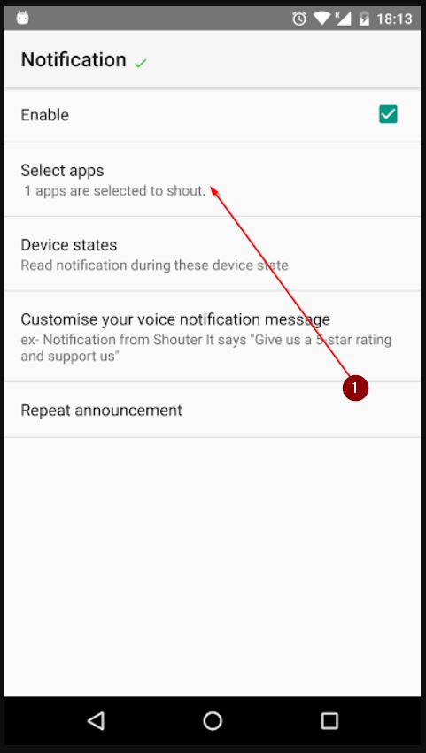 Enable akses notifikasi Shouter dan pilih aplikasi WhatsApp