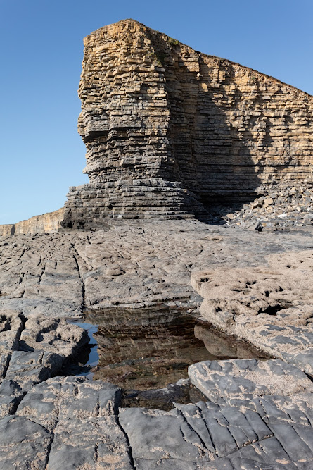 The Blue Lias stone cliffs at Nash Point.