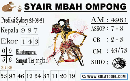 Syair Mbah Ompong SDY Senin 23-08-2021