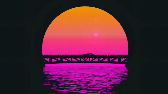 تنزيل_مجاني_خلفية_حية_Retrowave Sunset Car On The Bridge