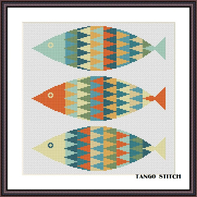 Simple fish embroidery ornaments cross stitch pattern