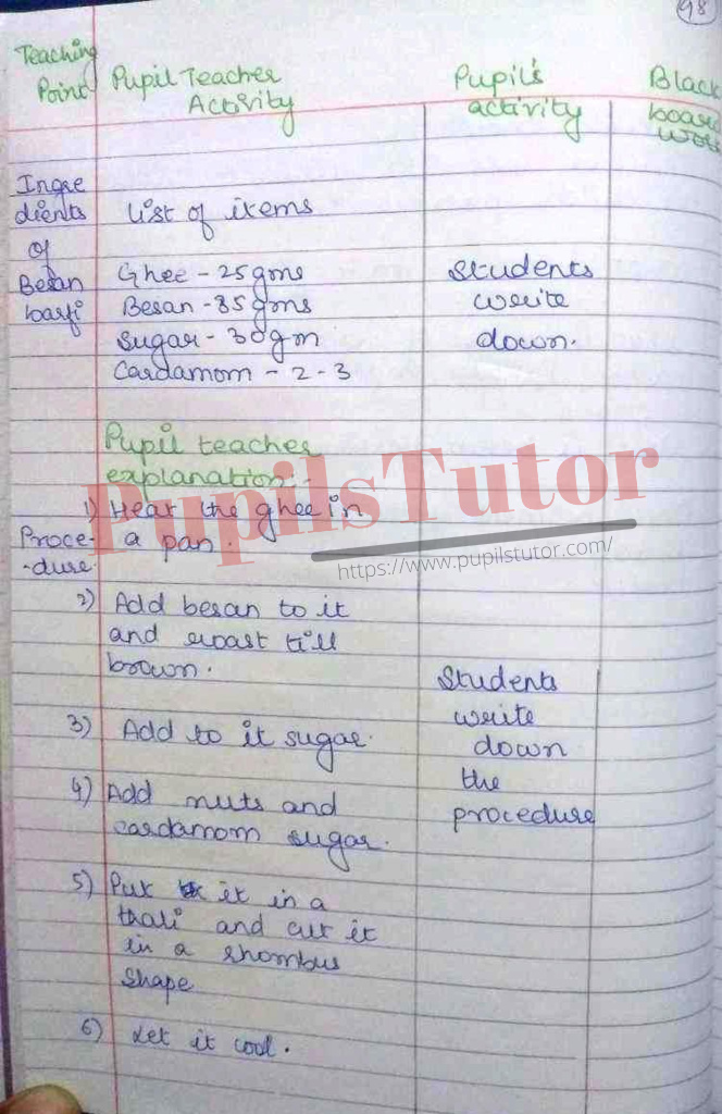 Home Science Lesson Plan On Besan Ki Barfi For Class/Grade 6,7,8th And 9 For CBSE NCERT School And College Teachers  – (Page And Image Number 3) – www.pupilstutor.com
