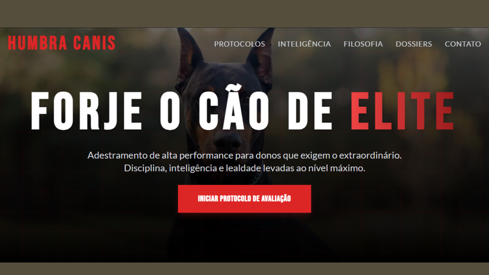 [Imagem de um site de adestramento canino]