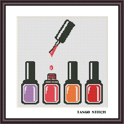 Nail polish set cute cross stitch hand embroidery pattern