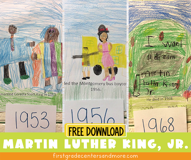 Image of student drawings of important events from Martin Luther King, Jr's life