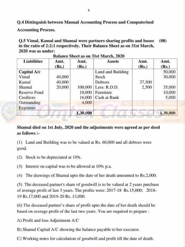 12th Accounts Paper Pattern Maharashtra Board 2022. 12th Accounts Paper for board exam 2022 New Syllabus.