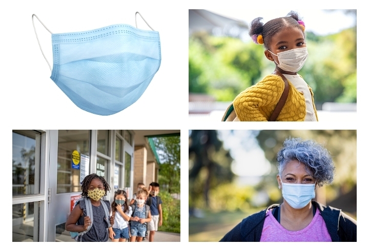 Children wearing surgical mask