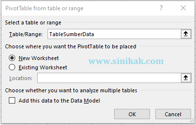 PivotTable from table or range