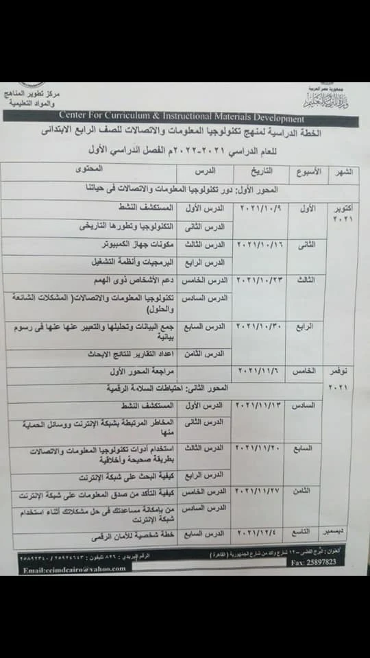 خطة منهج تكنولوجيا المعلومات