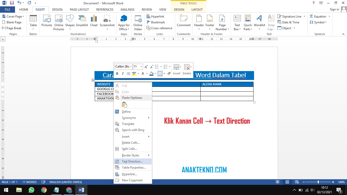 Cara atur text direction Microsoft Word